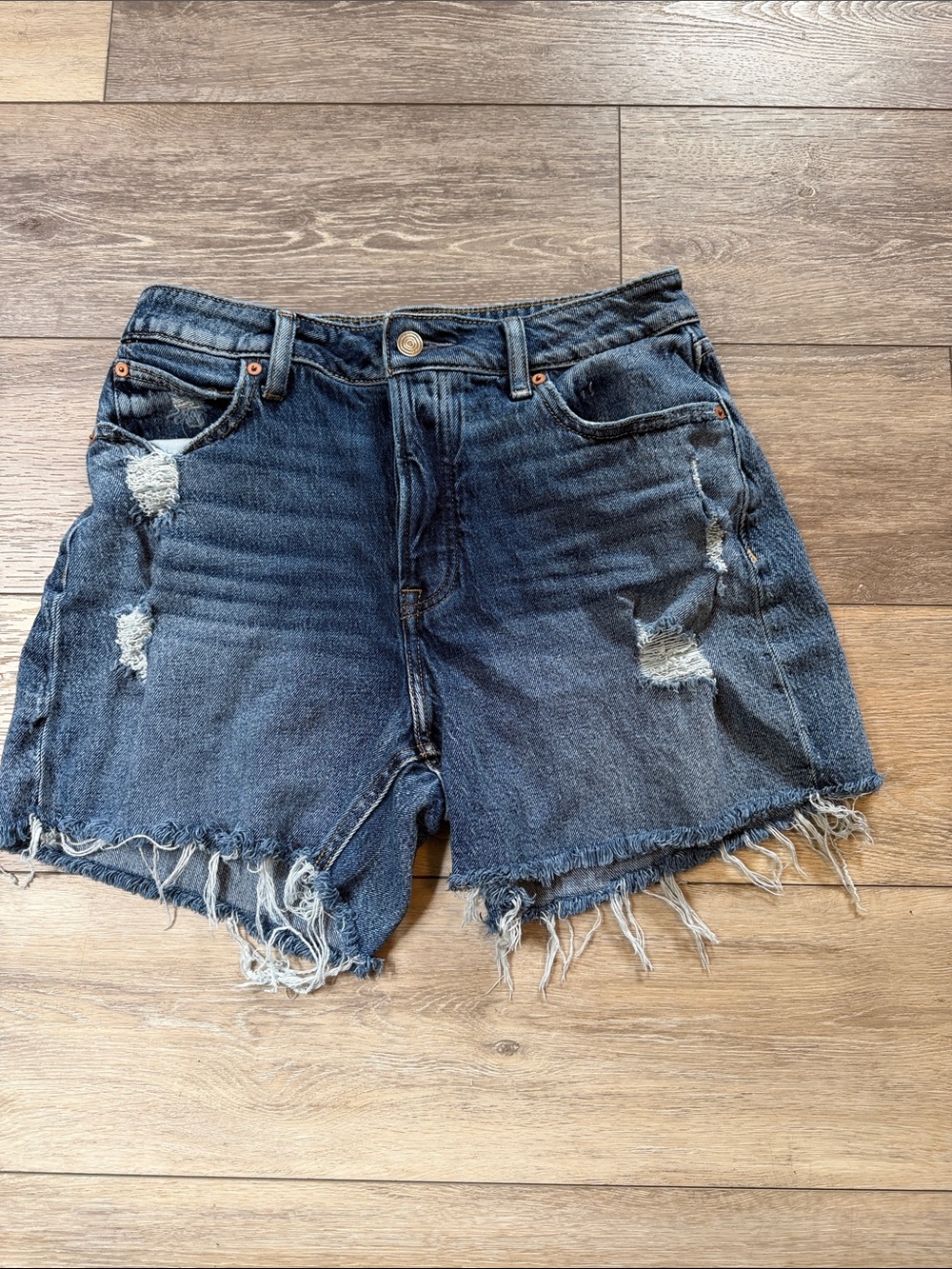 Maurices Distressed Dark Blue Denim Cutoff Shorts